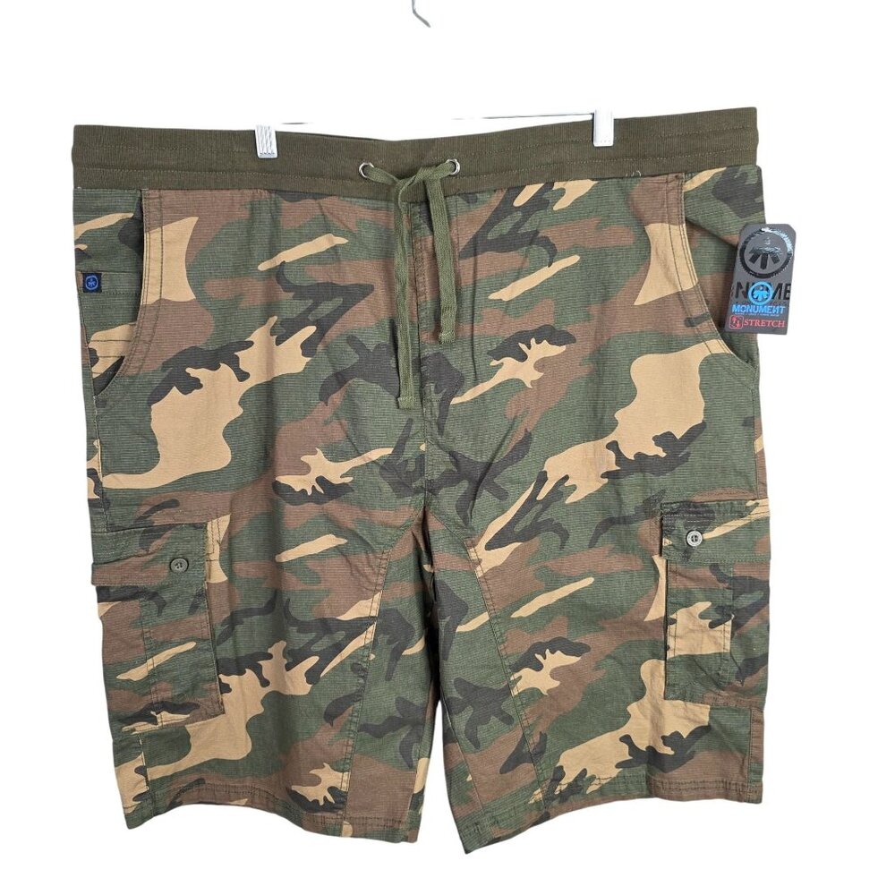 Mens Monument Green Camo Pull On Cargo Shorts Drawstring 12" Inseam Size 3X